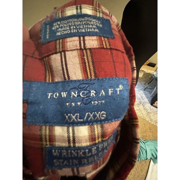 Towncraft‎ Shirt Xxl Long Sleeve Red Plaid Wrinkle Free Button Holiday workwear - Picture 2 of 7
